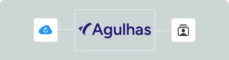 a card containing the agulhas logo connecting a cloud-native technology badge with a badge containing a stack of profiles